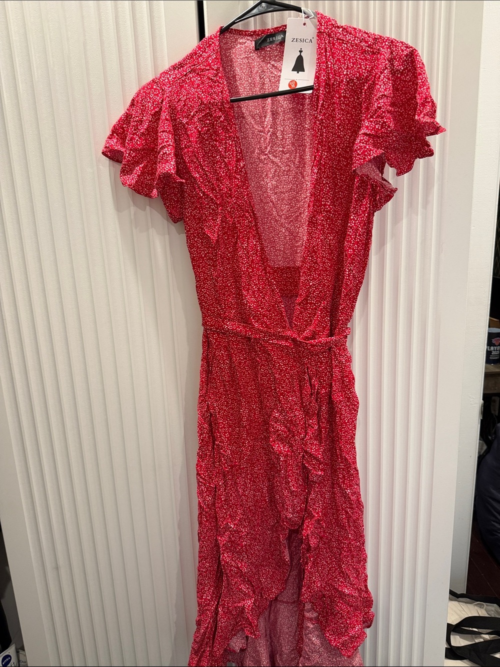 Zesica Red Floral High-Low Wrap Maxi Dress